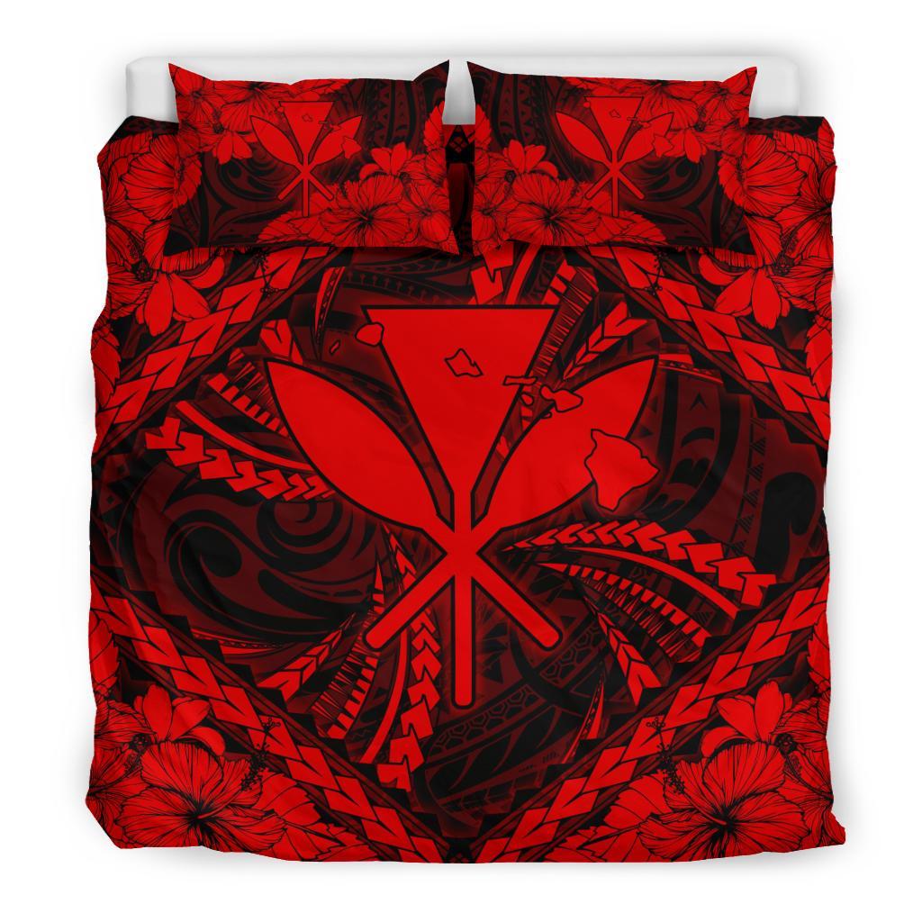 Hawaiian Map Kanaka Hibiscus Red Polynesian Bedding Set - Polynesian Pride