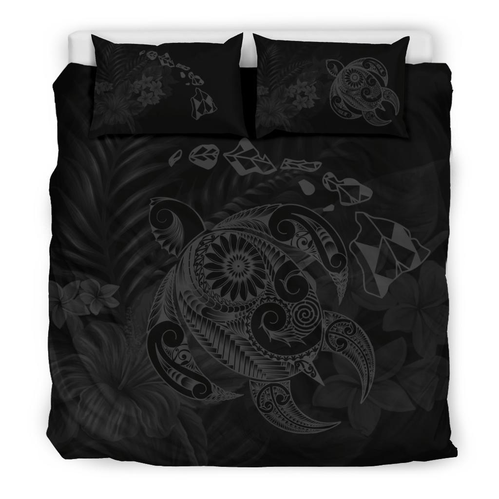 Hawaiian Map Turtle Tattoo Hibiscus Plumeria Polynesian Bedding Set - Gray - Polynesian Pride