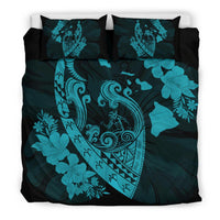 Hawaiian Fish Hook Hibiscus Banzai Surfing Polynesian Bedding Set Blue - Polynesian Pride