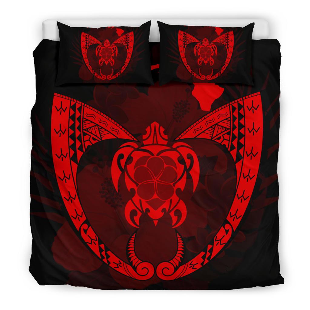Hawaiian Fish Hook Turtle Heart Polynesian Bedding Set Red - Polynesian Pride