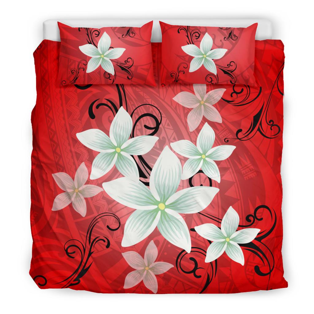 Hawaiian Plumeria Polynesian Bedding Set - Red - Polynesian Pride