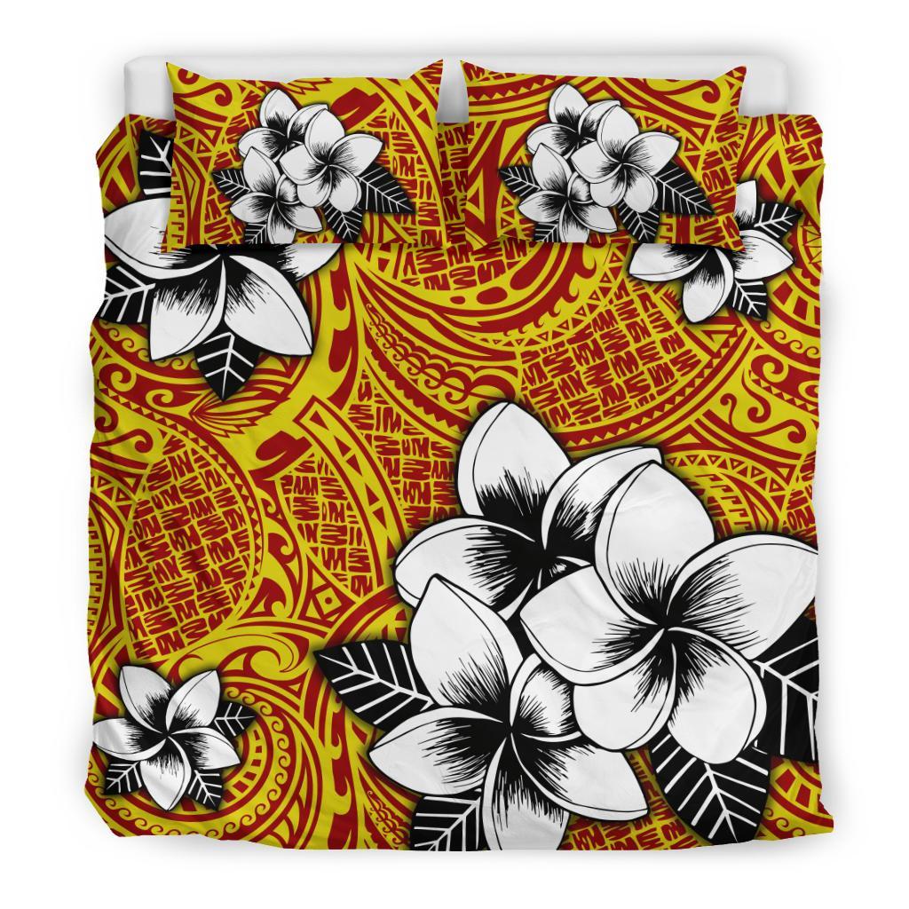 Hawaiian Plumeria Tribe Yellow Red Polynesian Bedding Set - Polynesian Pride