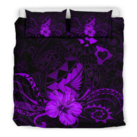 Hawaiian Map Heart Turtle Tattoo Hibiscus Polynesian Bedding Set - Purple - Polynesian Pride
