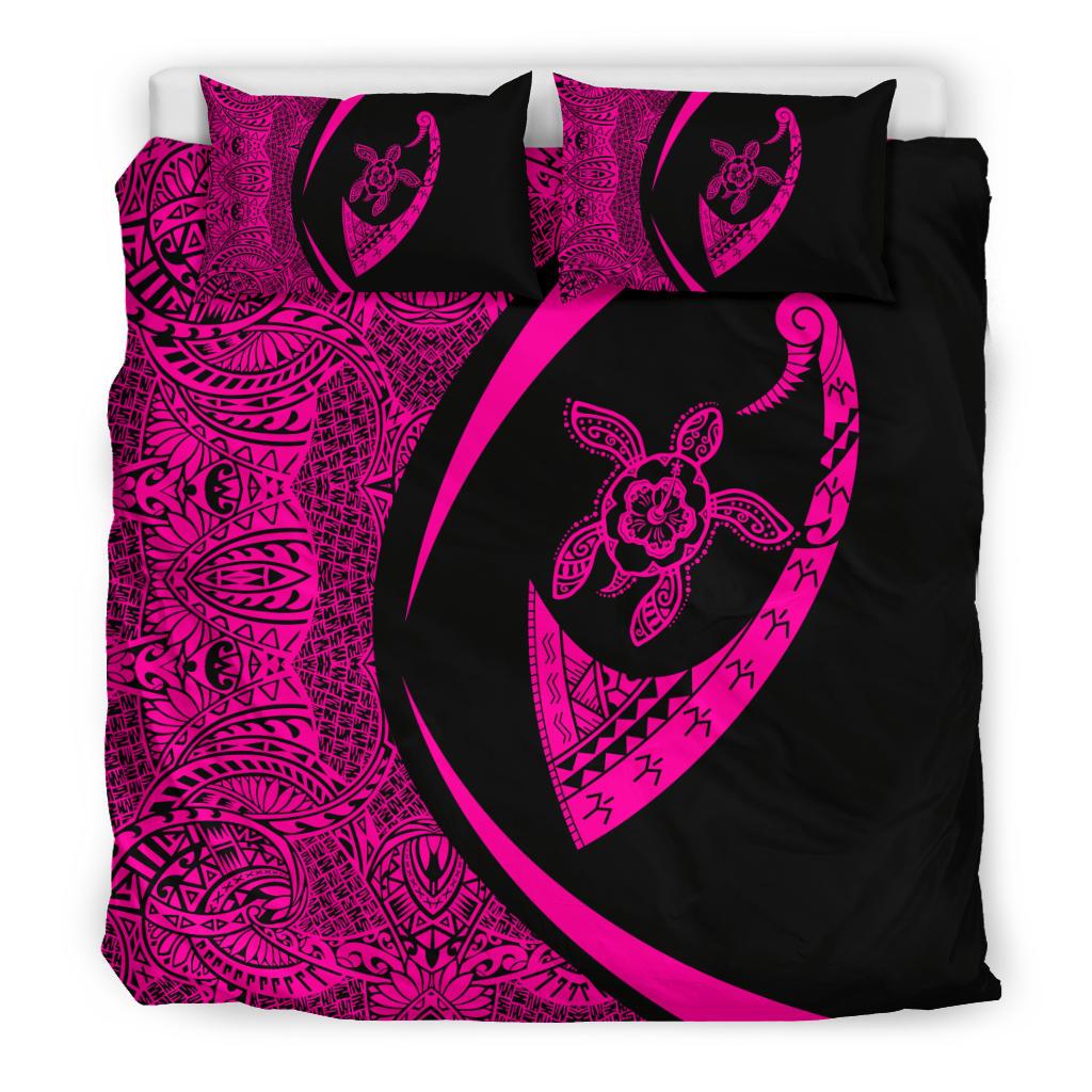 Hawaiian Turtle Fish Hook Hibiscus Polynesian Bedding Set - Circle Style Pink - Polynesian Pride