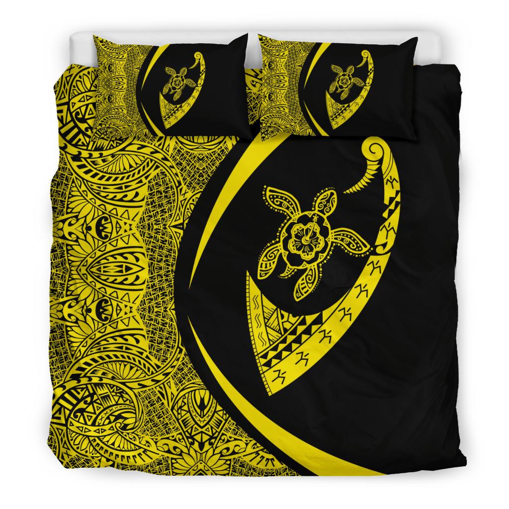 Hawaiian Turtle Fish Hook Hibiscus Polynesian Bedding Set - Circle Style Yellow - Polynesian Pride