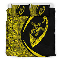 Hawaiian Turtle Fish Hook Hibiscus Polynesian Bedding Set - Circle Style Yellow - Polynesian Pride