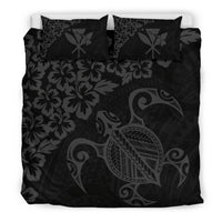 Hawaiian Map Turtle Hibiscus Kanaka Polynesian Bedding Set - Gray - Polynesian Pride
