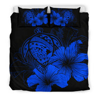 Hawaiian Map Hibiscus Turtle Polynesian Bedding Set - Traffic Blue - Polynesian Pride