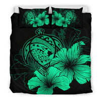 Hawaiian Map Hibiscus Turtle Polynesian Bedding Set - Pastel Green - Polynesian Pride