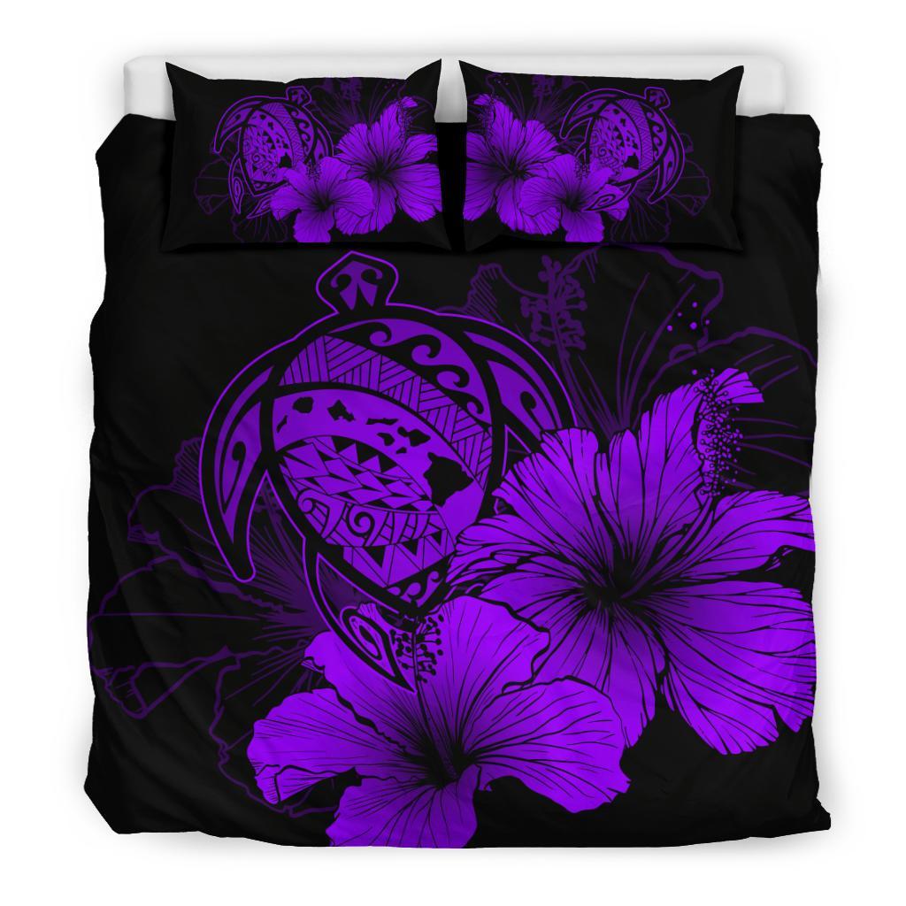 Hawaiian Map Turtle Hibiscus Polynesian Bedding Set - Purple - Polynesian Pride