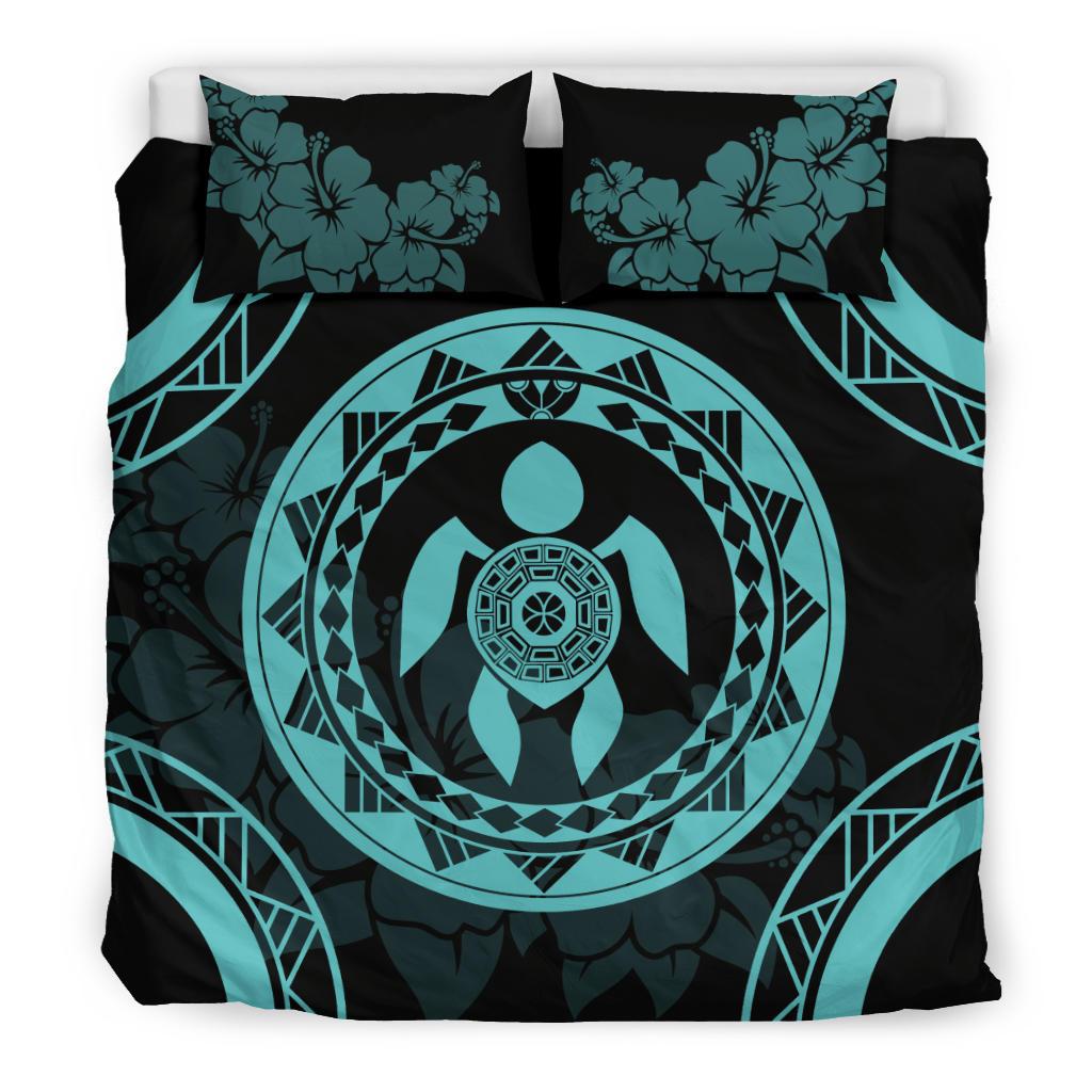 Turtle Hibiscus Polynesian Duvet Cover - Emerald Color - Polynesian Pride