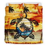 Hawaiian Turtle Plumeria Coconut Tree Polynesian Bedding Set Gold - Polynesian Pride