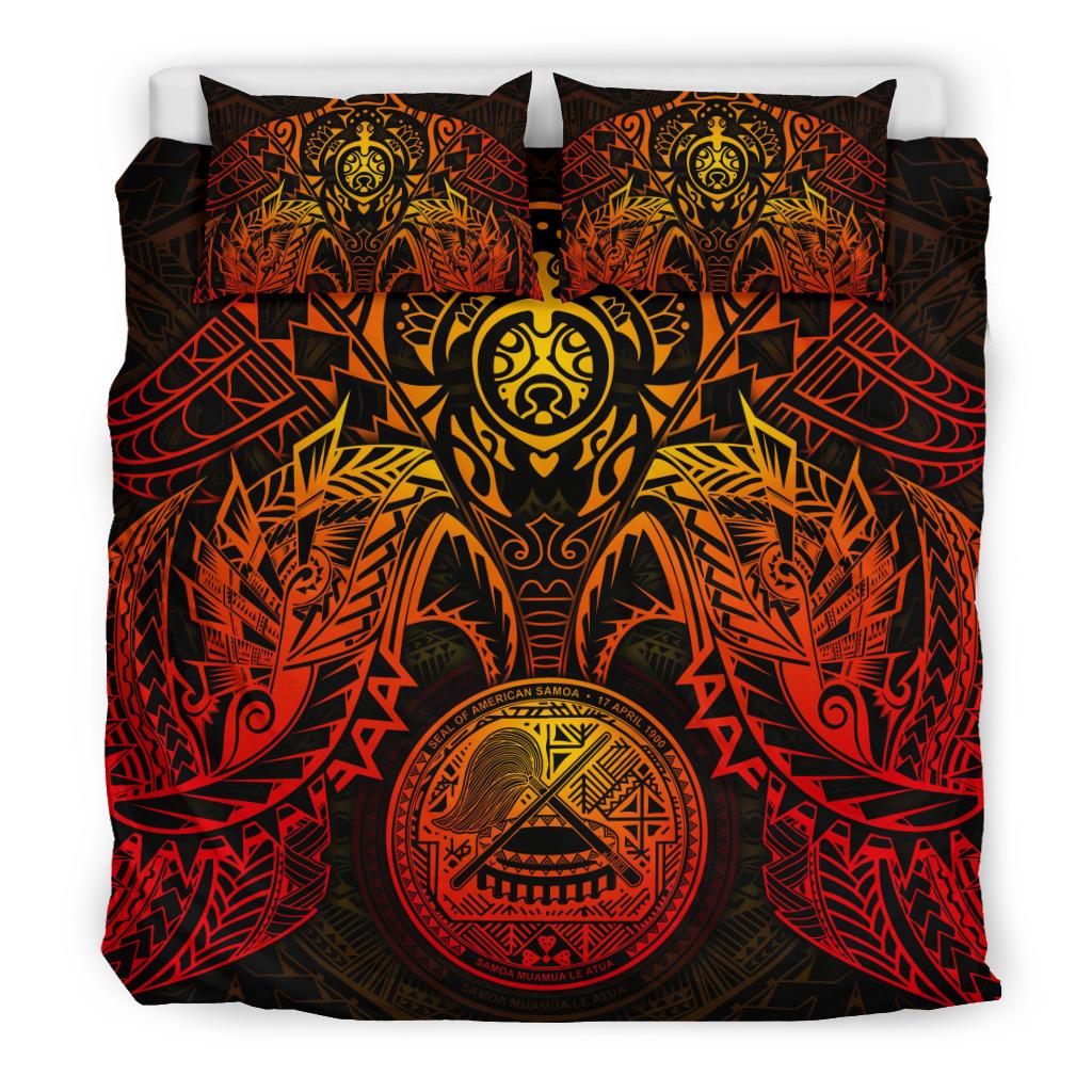American Samoa Polynesian Duvet Cover Set - Red Turtle Manta Ray - Polynesian Pride