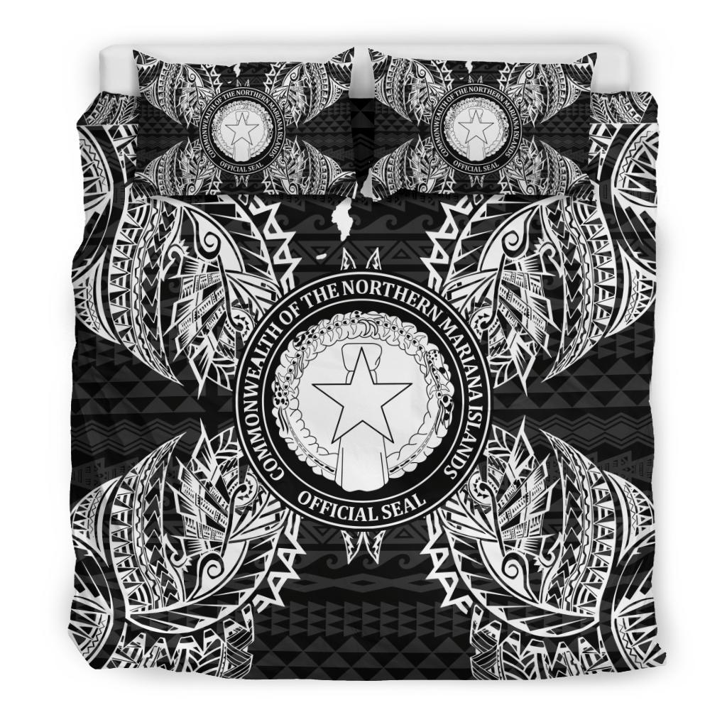 Polynesian Bedding Set - Northern Mariana Islands Duvet Cover Set Map Black - Polynesian Pride