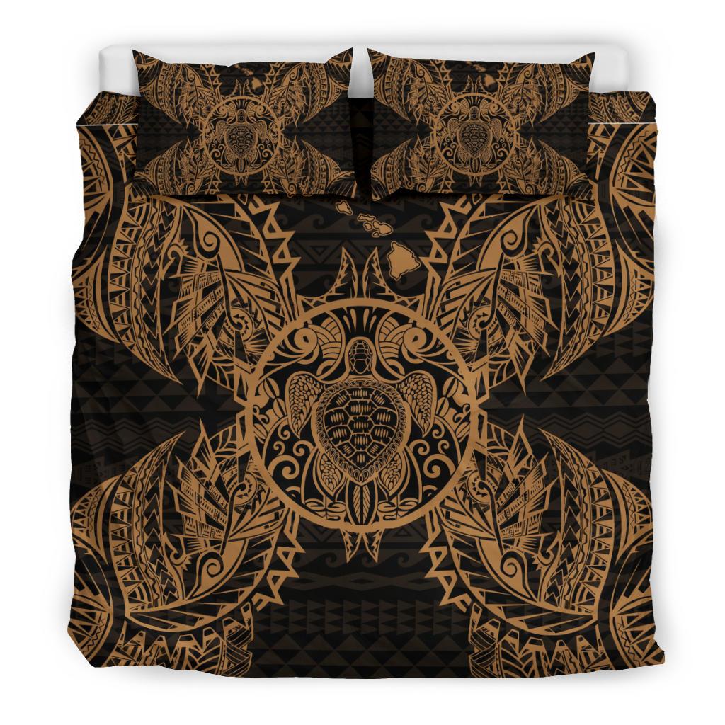 Polynesian Bedding Set - Hawaii Turtle Duvet Cover Set Map Gold - Polynesian Pride