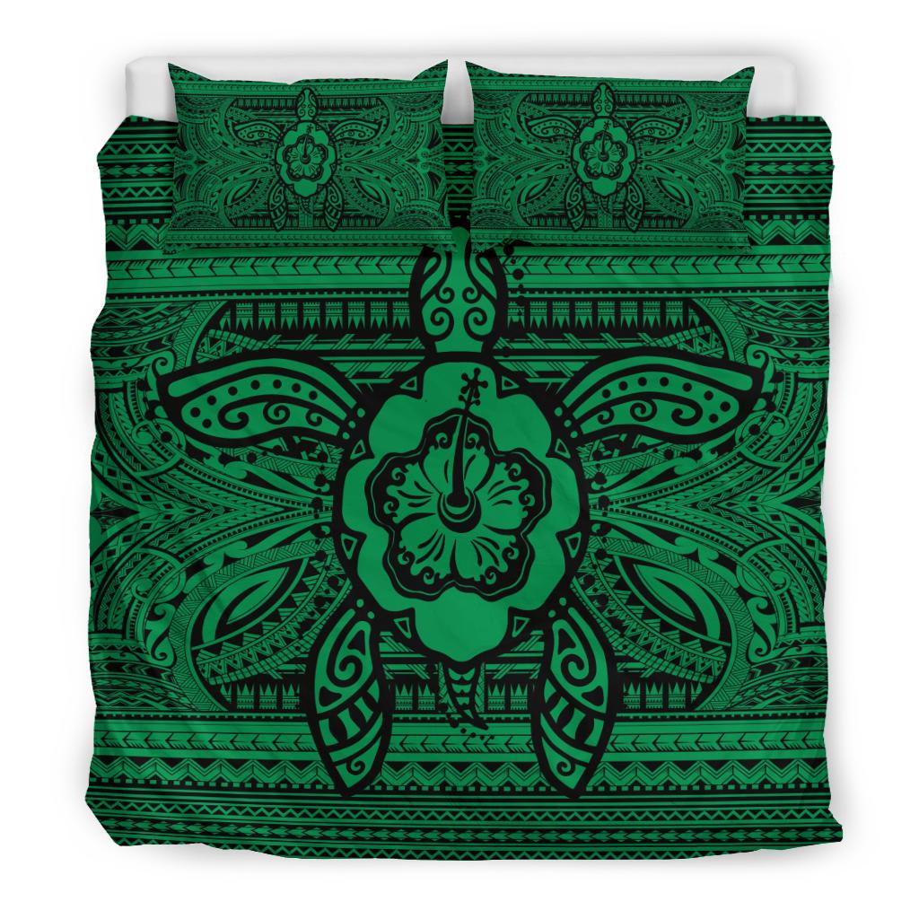 Hawaiian Turtle Polyensian Tribal Bedding Set Green - Polynesian Pride