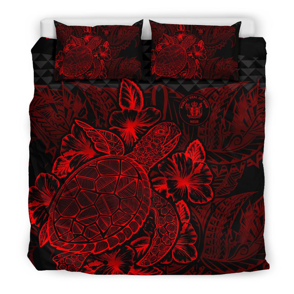 Polynesian Bedding Set - Niue Duvet Cover Set Red Color Red - Polynesian Pride