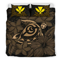 Hawaiian Turtle Hibiscus Plumeria Kanaka Polynesian Bedding Set Gold - Soft Style - Polynesian Pride
