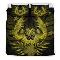 Hawaiian Owl Hibiscus Plumeria Polynesian Bedding Set - Yellow - Polynesian Pride