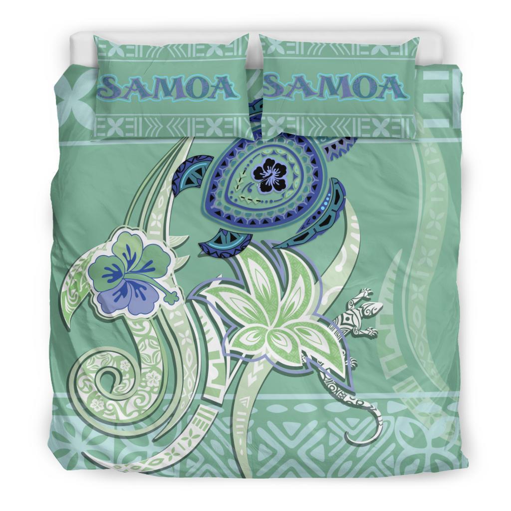 Polynesian Duvet Cover Set - Samoa Bedding Set Polynesian Turtle Hibiscus Green Green - Polynesian Pride