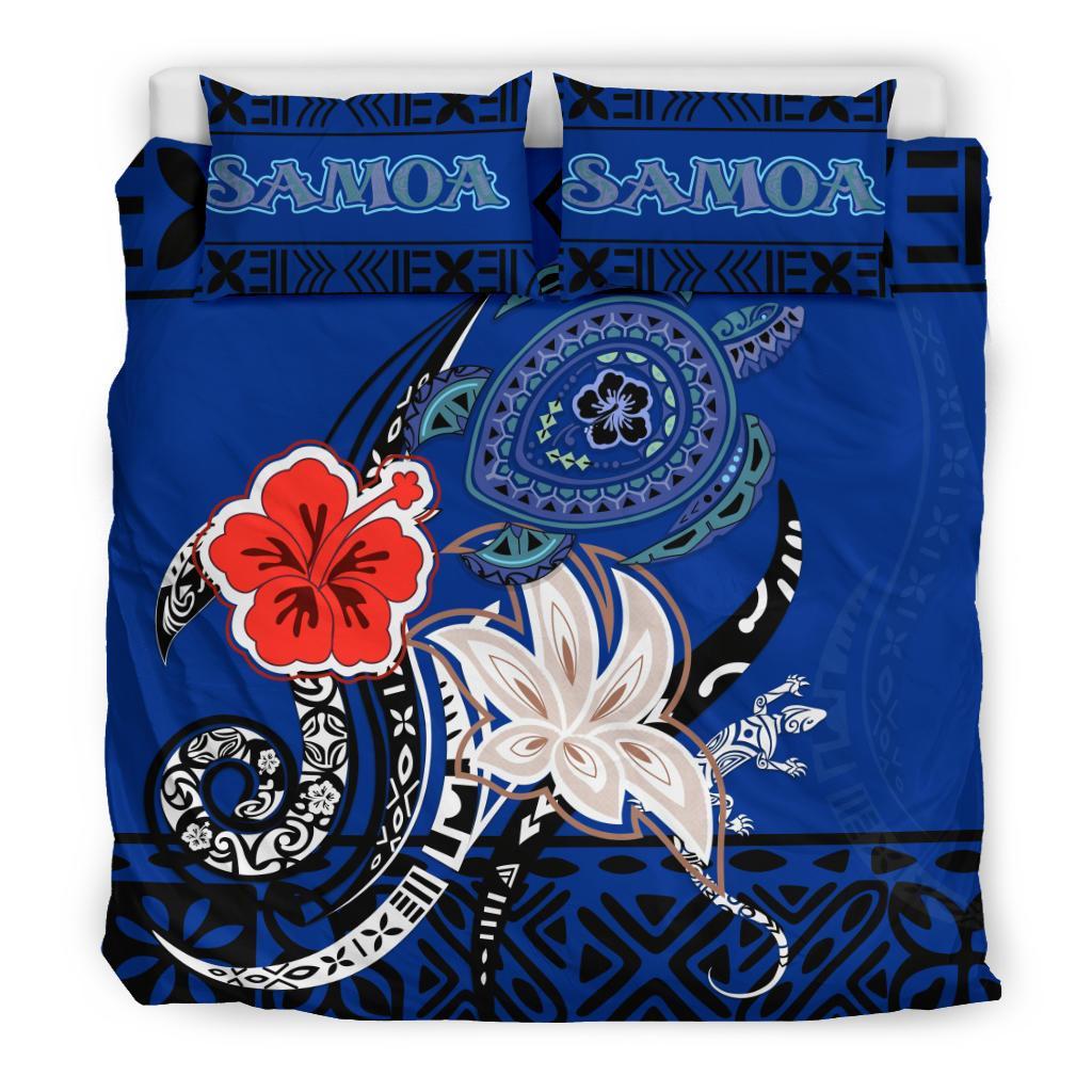Polynesian Duvet Cover Set - Samoa Bedding Set Polynesian Turtle Hibiscus Blue Blue - Polynesian Pride