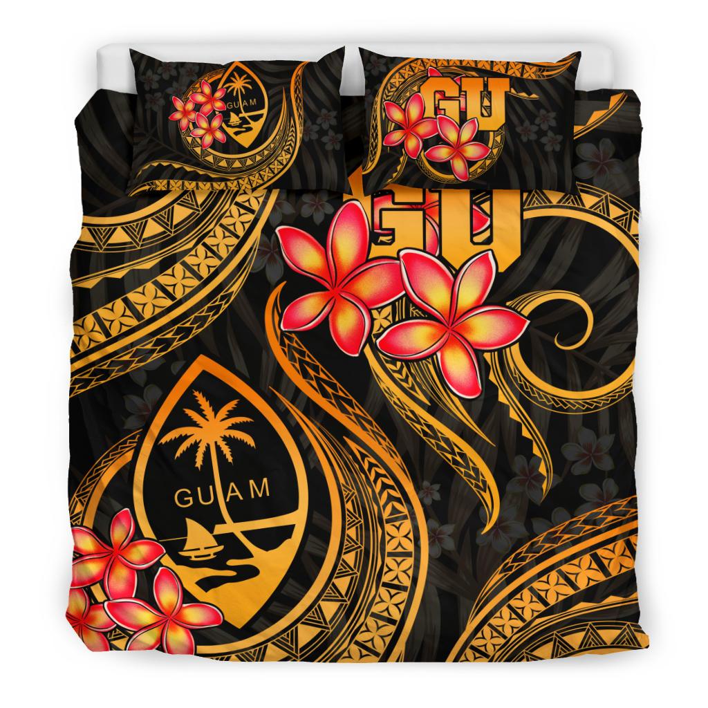 Polynesian Bedding Set - Guam Duvet Cover Set - Gold Plumeria - Polynesian Pride