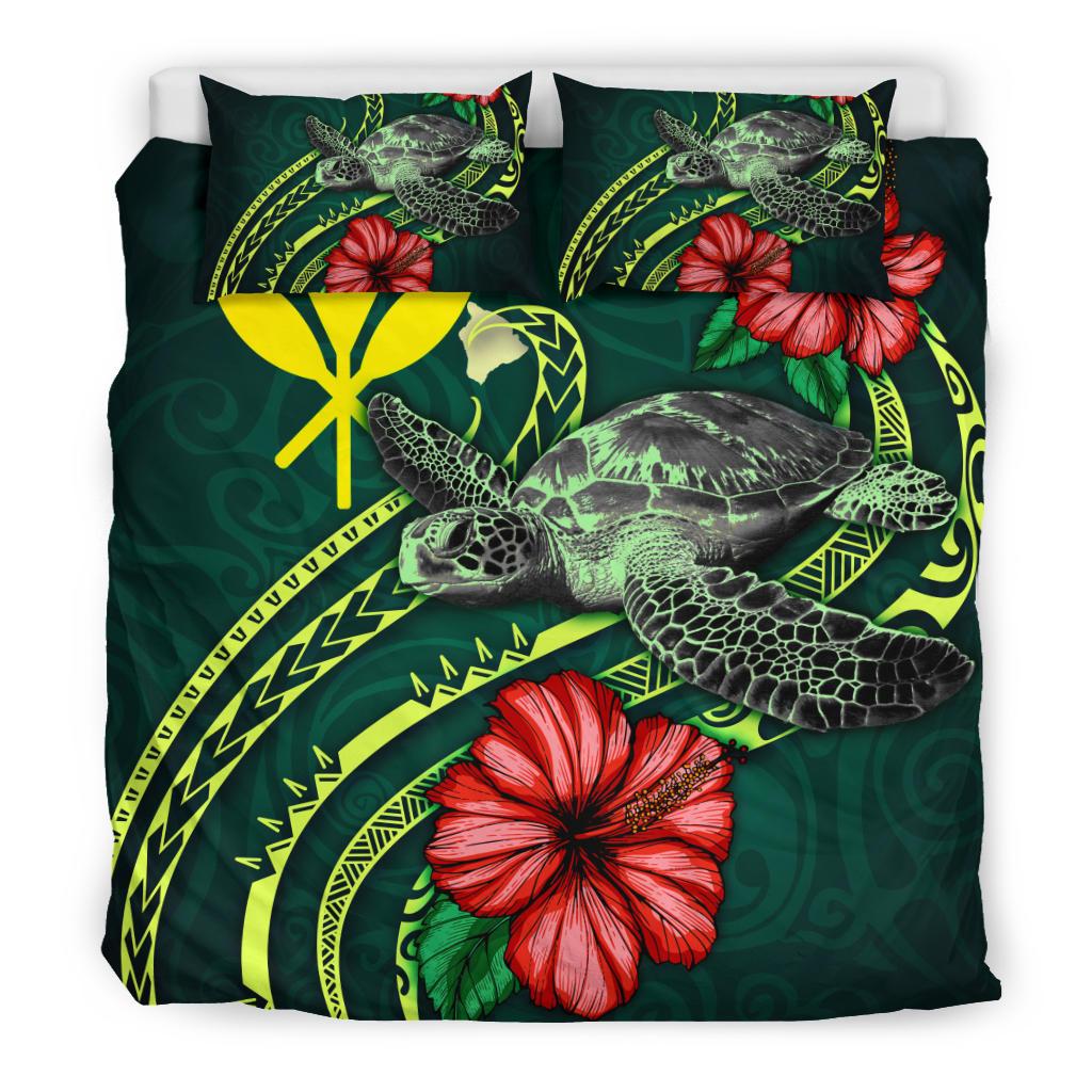 Polynesian Bedding Set - Hawaii Duvet Cover Set Green Turtle Hibiscus - Polynesian Pride