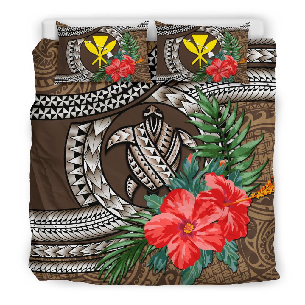 Kanaka Maoli (Hawaiian) Bedding Set - Polynesian Turtle Hibiscus Brown - Polynesian Pride