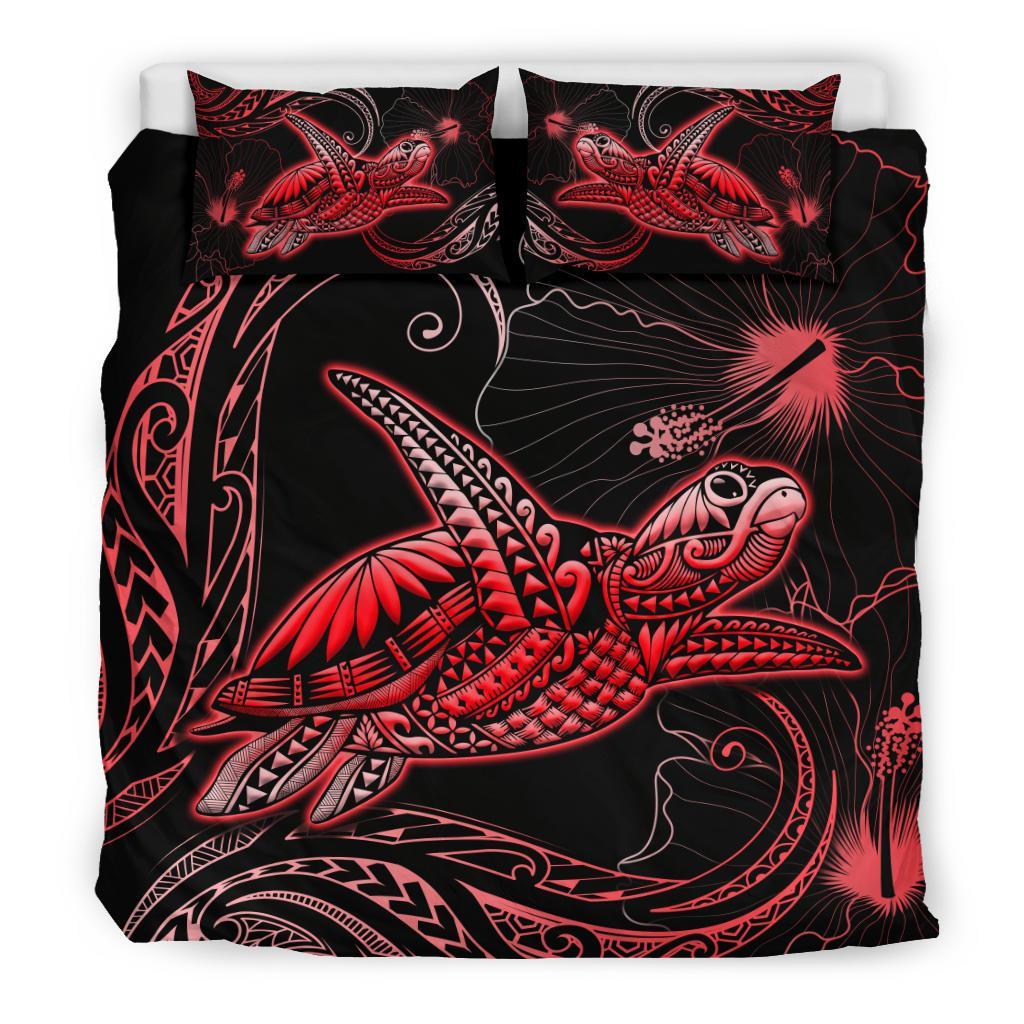 Turtle Polynesian Bedding Set Mix Hibiscus Red - Polynesian Pride