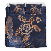 Hawaii Kakau Polynesian Turtle Map Bedding Set - Indigo - Polynesian Pride