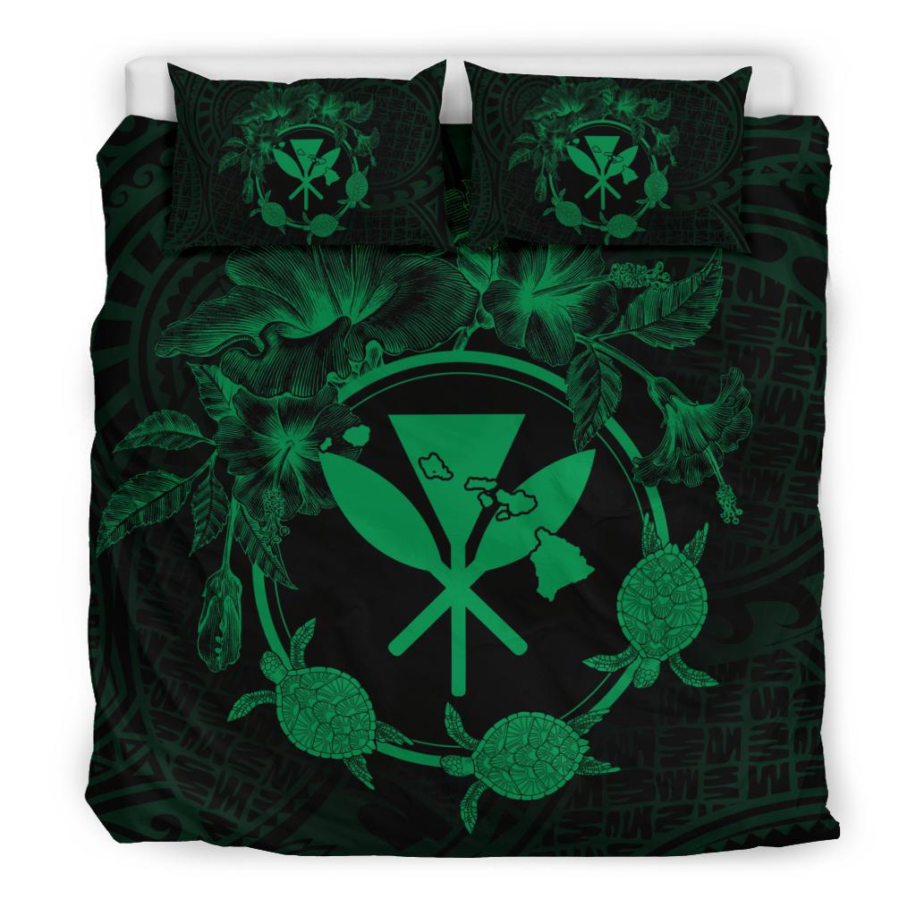 Hawaii Kanaka Turtle Hibiscus Polynesian Bedding Set - Anthea Style Green - Polynesian Pride