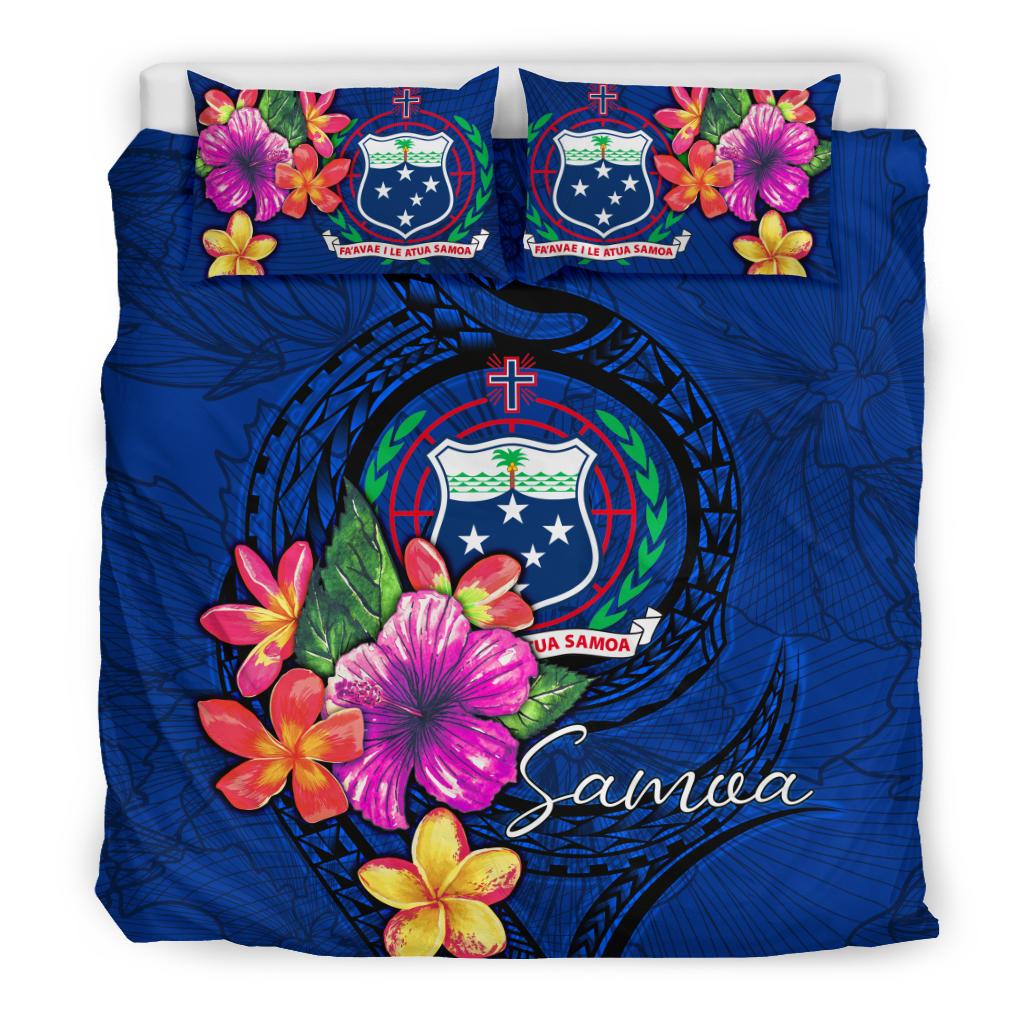 Polynesian Bedding Set - Samoa Duvet Cover Set Floral With Seal Blue - Polynesian Pride