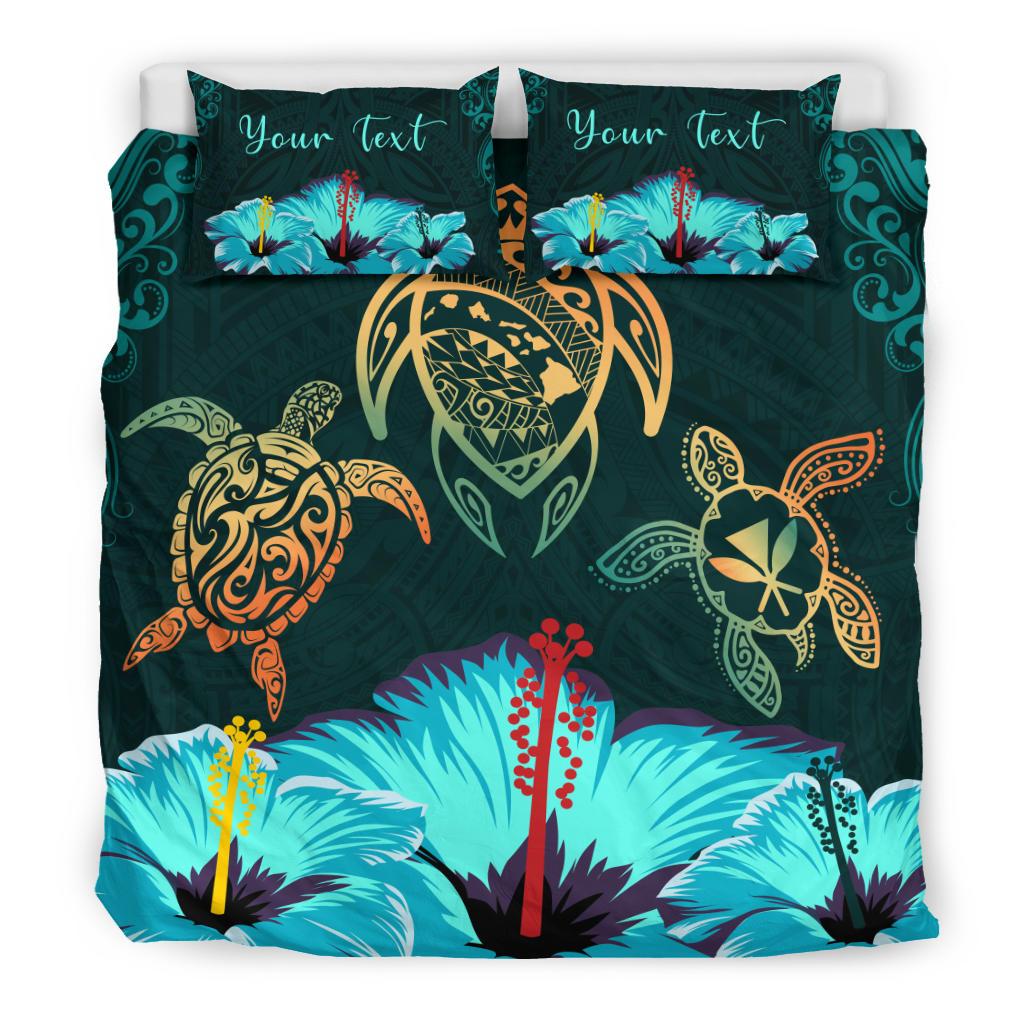 Personalized - Hawaii Map Turtle Hibiscus Polynesian Luxury Bedding Set - Honu Ohana - Polynesian Pride
