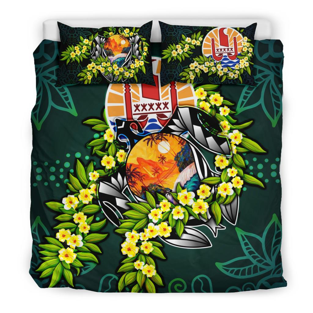 Polynesian Bedding Set - Tahiti Duvet Cover Set - Ti Leaf Lei Turtle - Polynesian Pride