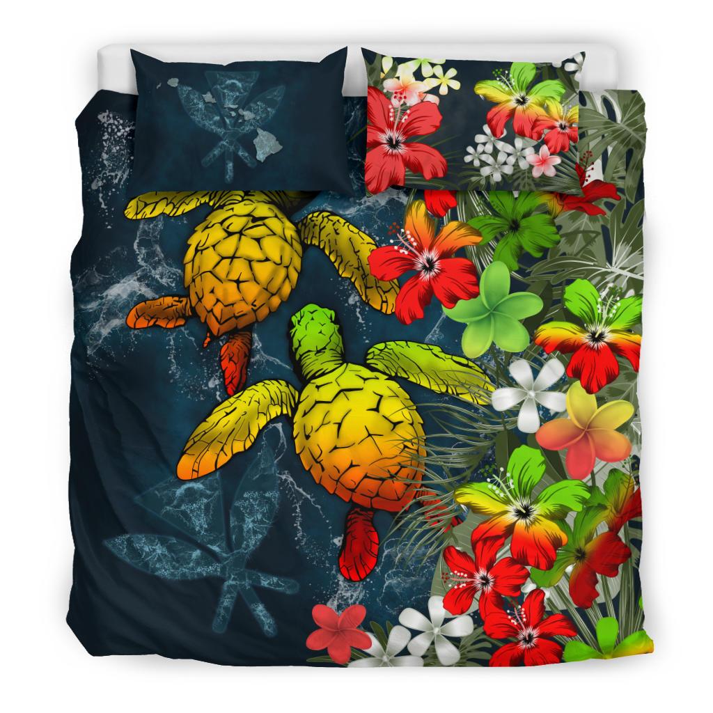 Kanaka Maoli (Hawaiian) Bedding set - Sea Turtle Tropical Hibiscus And Plumeria Reggae - Polynesian Pride
