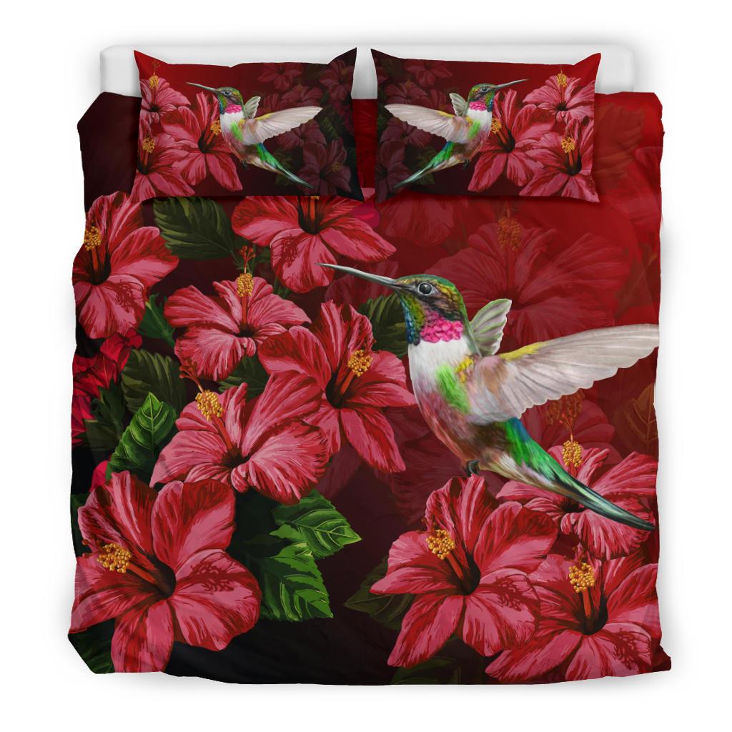 Hawaii Red Hibiscus Humming Bird Bedding Set - Polynesian Pride
