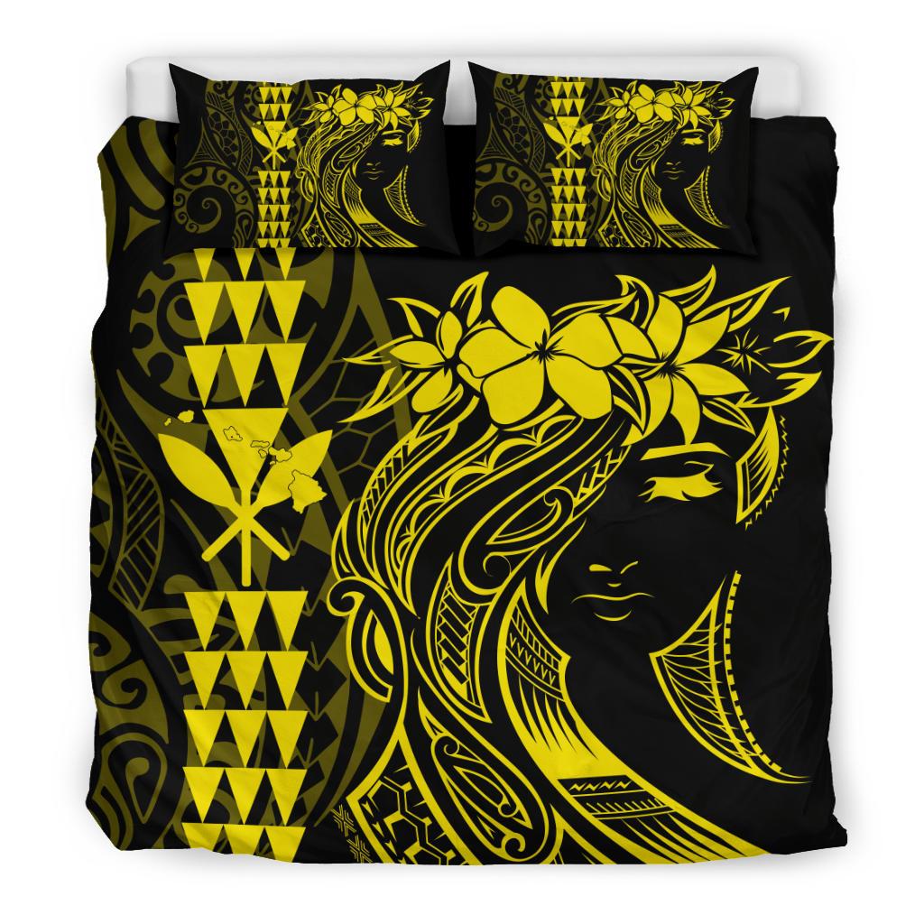 Hawaii Map Kanaka Polynesian Hula Girl Bedding Set - Yellow - Polynesian Pride