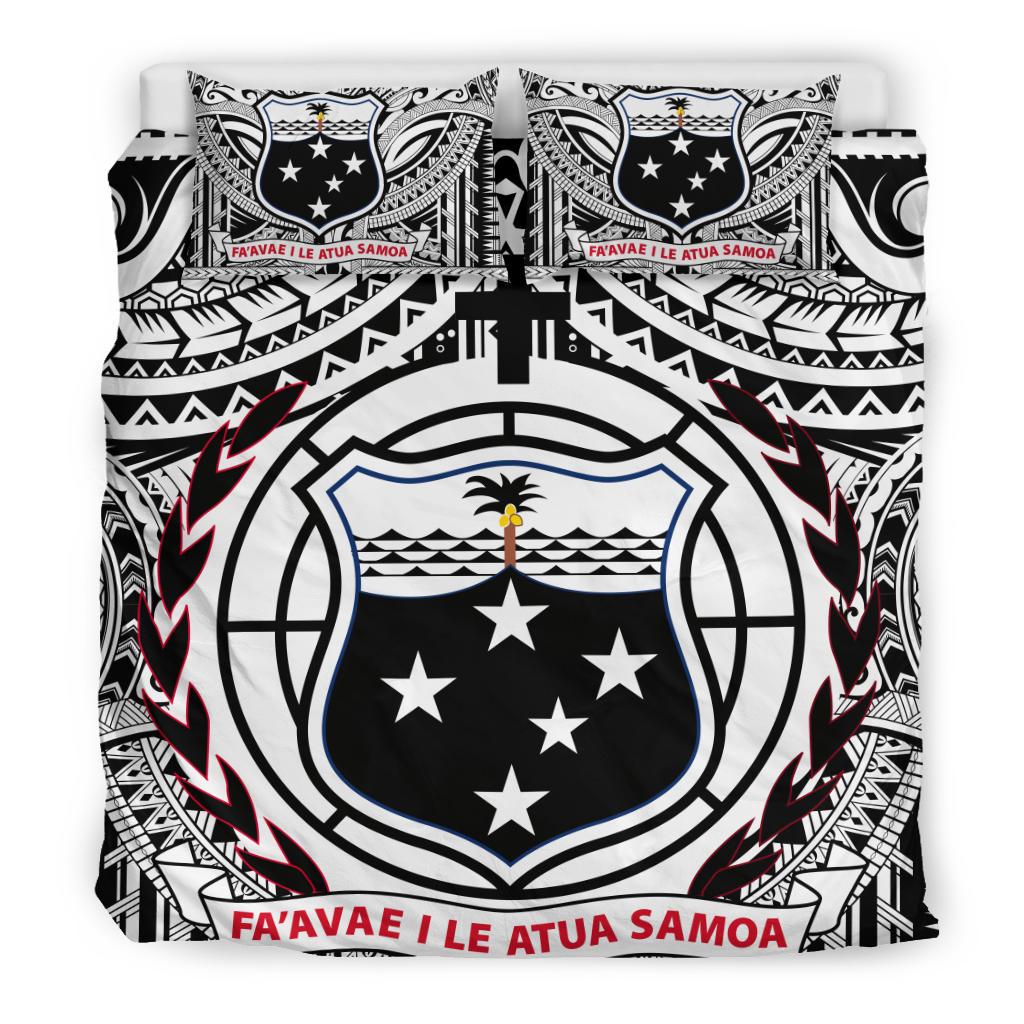 Samoa Bedding Set - Samoa Coat Of Arm, Polynesian Tattoo White And Black - Polynesian Pride