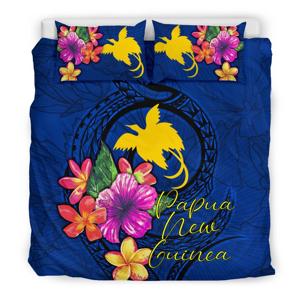 Polynesian Bedding Set - Papua New Guinea Duvet Cover Set Floral With Seal Blue - Polynesian Pride