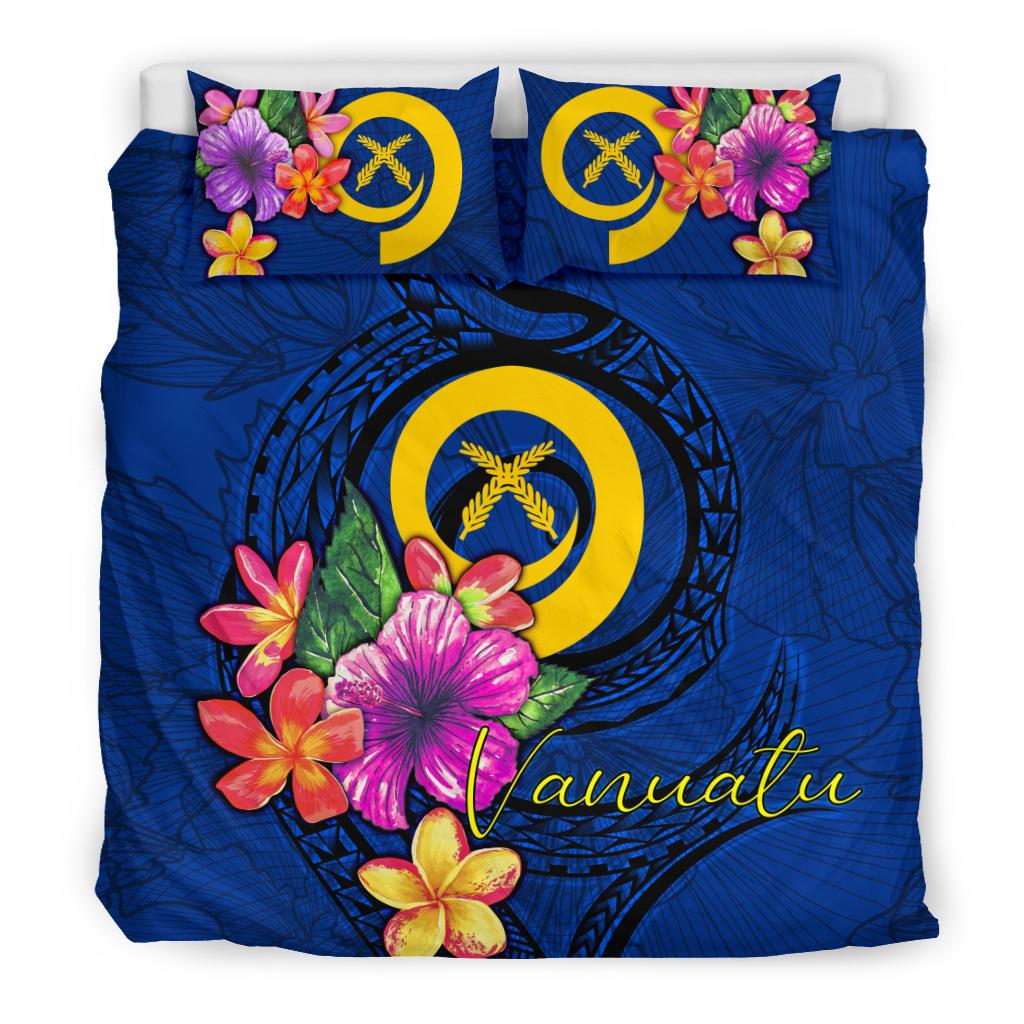 Polynesian Bedding Set - Vanuatu Duvet Cover Set Floral With Seal Blue - Polynesian Pride