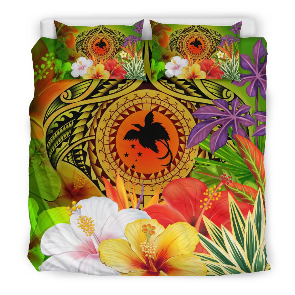 Papua New Guinea Polynesian Bedding Set - Manta Ray Tropical Flowers (Reggae) - Polynesian Pride