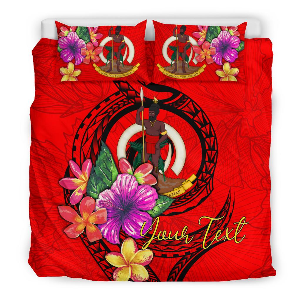 Vanuatu Polynesian Custom Personalised Bedding Set - Floral With Seal Red - Polynesian Pride