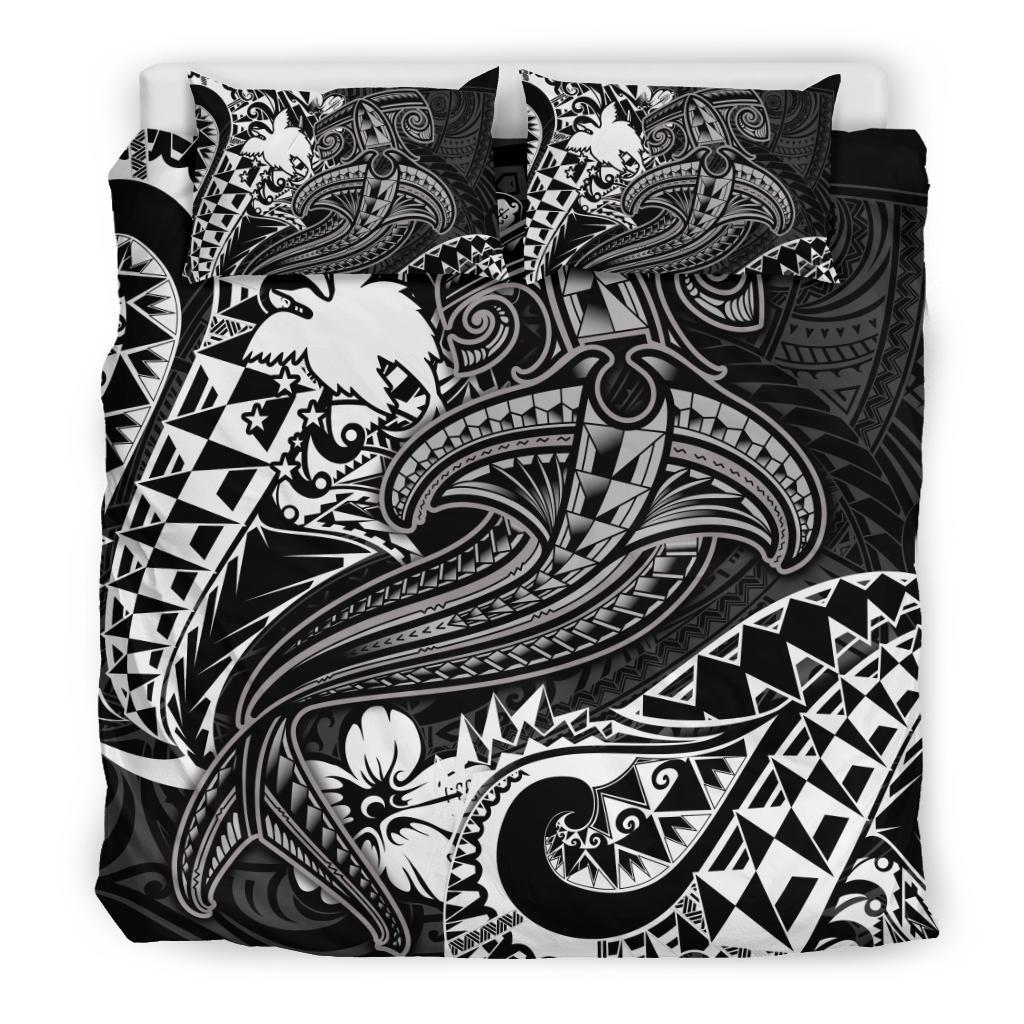 Papua New Guinea Bedding Set - White Shark Polynesian Tattoo - Polynesian Pride