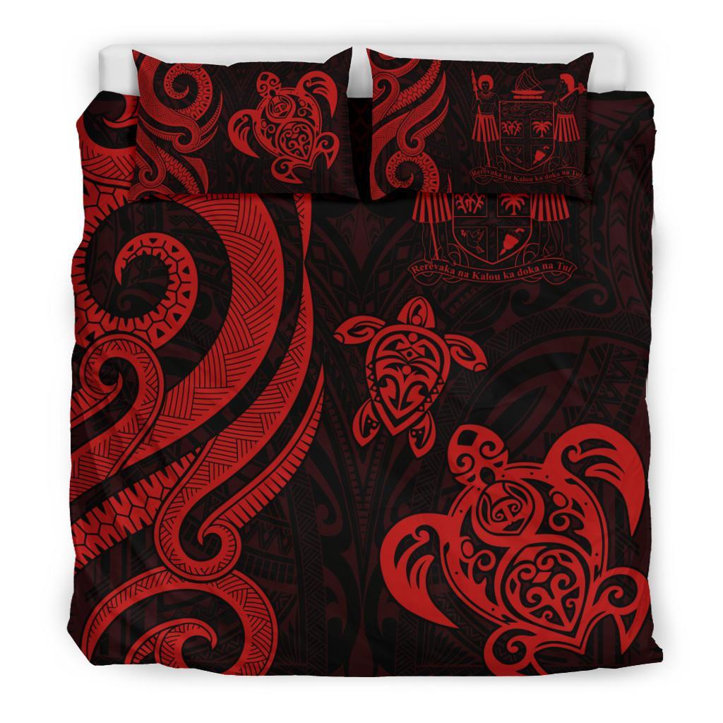 Fiji Polynesian Bedding Set - Red Tentacle Turtle Crest - Polynesian Pride