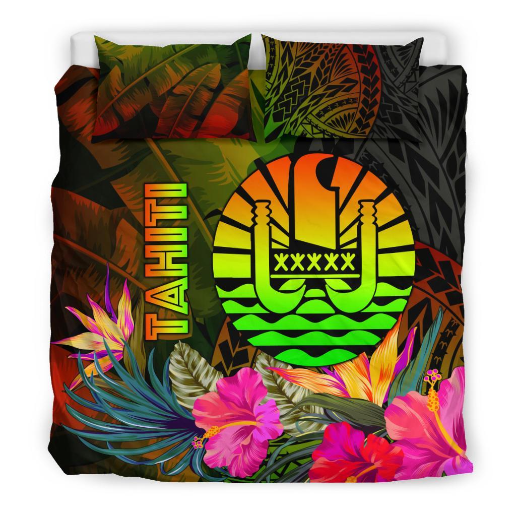 Tahiti Polynesian Bedding Set - Hibiscus and Banana Leaves - Polynesian Pride