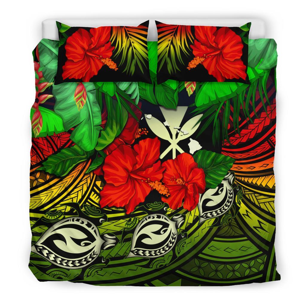 Kanaka Maoli (Hawaiian) Bedding Set - Polynesian Turtle And Hibiscus Reggae - Polynesian Pride