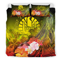 Tahiti Custom Personalised Bedding Set - Humpback Whale with Tropical Flowers (Yellow) - Polynesian Pride