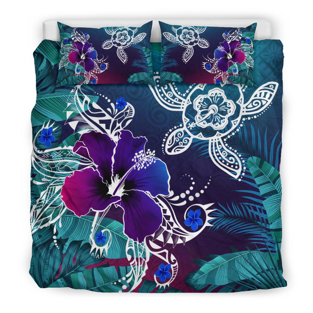 Hawaii Bedding Set - Hawaii Turtle Flowers And Palms Retro - Polynesian Pride