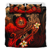 Tahiti Polynesian Bedding Set - Plumeria Flowers And Waves - Polynesian Pride