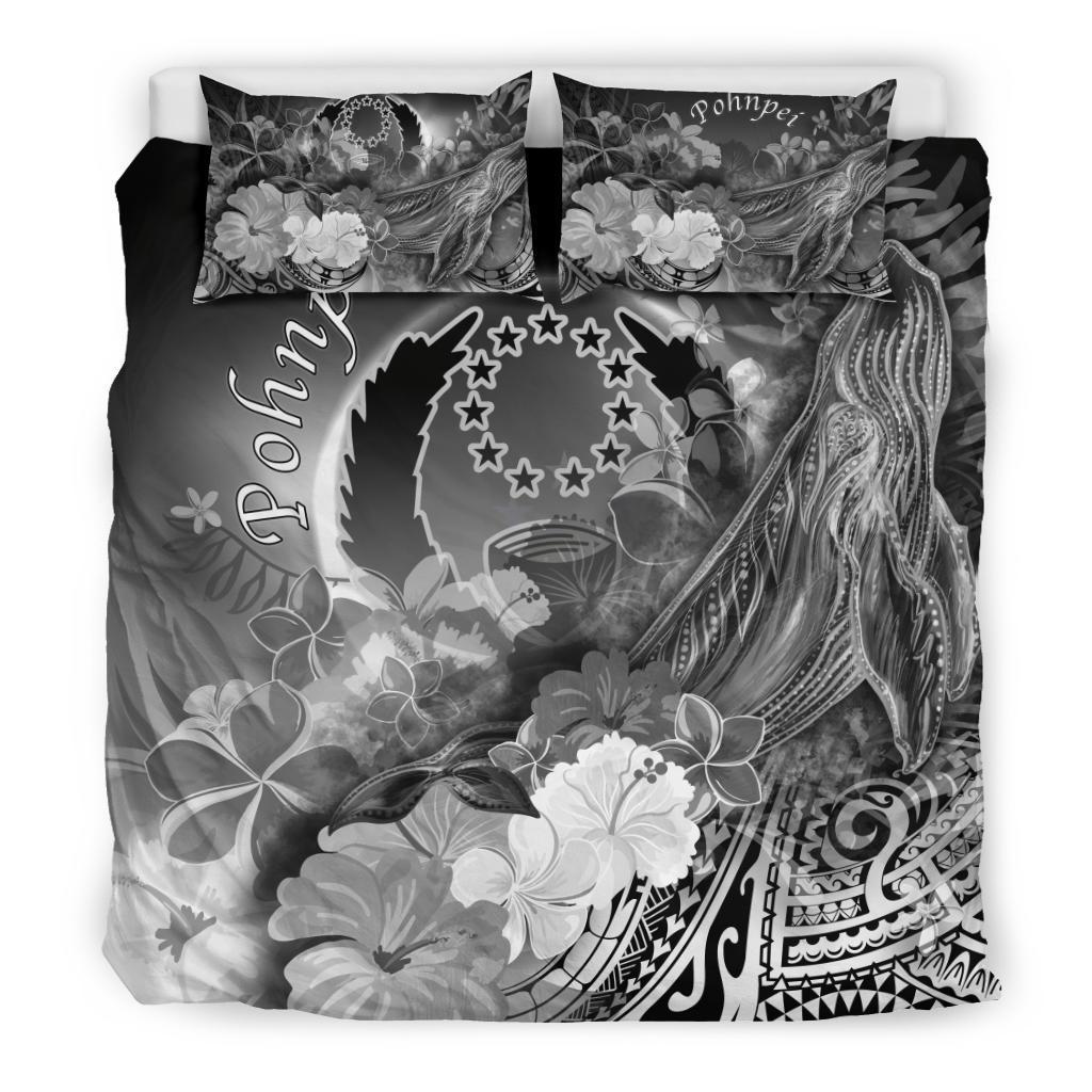 Pohnpei Bedding Set - Humpback Whale with Tropical Flowers (White) - Polynesian Pride